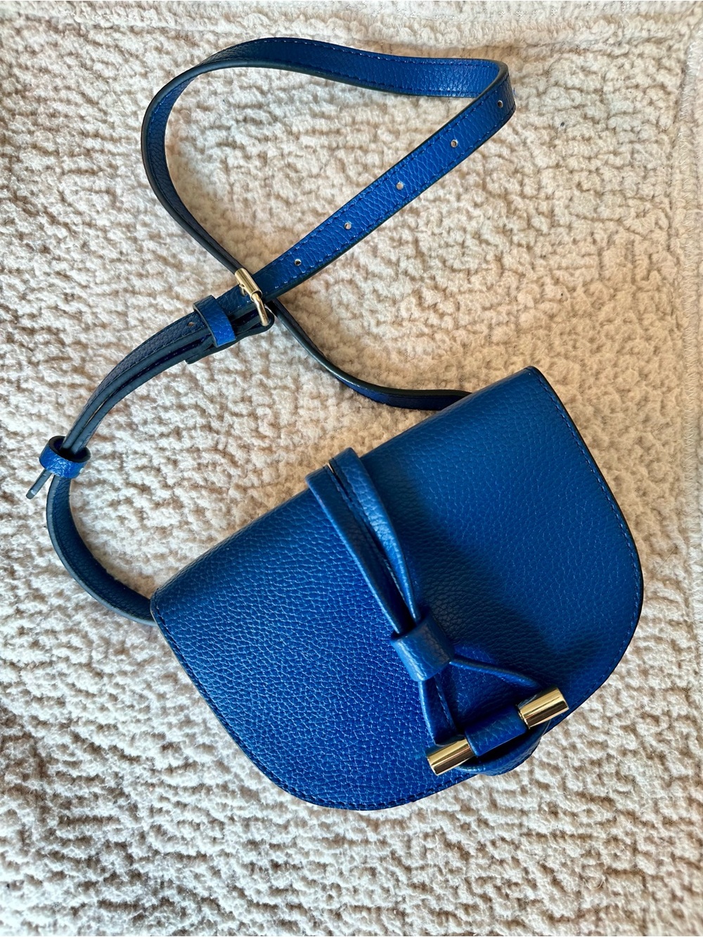 Blue Belted Bag with Knot Accent